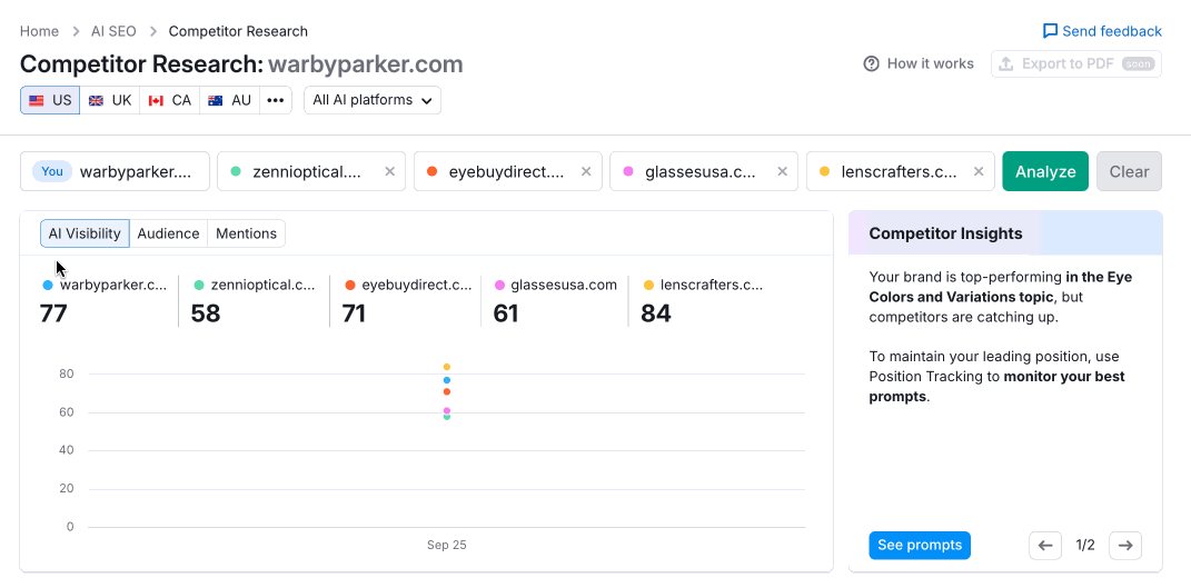 AI competitor research filters