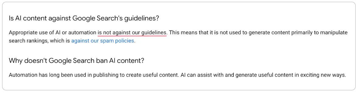 Google's stance on AI content